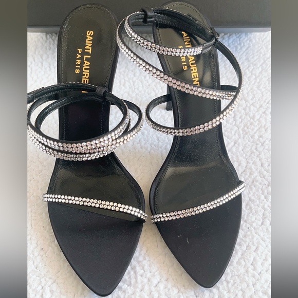 Saint Laurent Georgia Sandals In Crepe Satin With Rhinestones - Picture 2 of 16